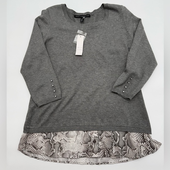 Women’s White House Black Market gray Layered Snakeskin Shirt Sweater NWT Sz S - Picture 2 of 13